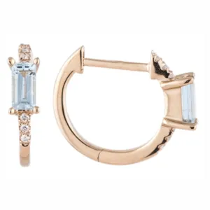 0.04ctw Diamond and Aquamarine Huggie Earrings