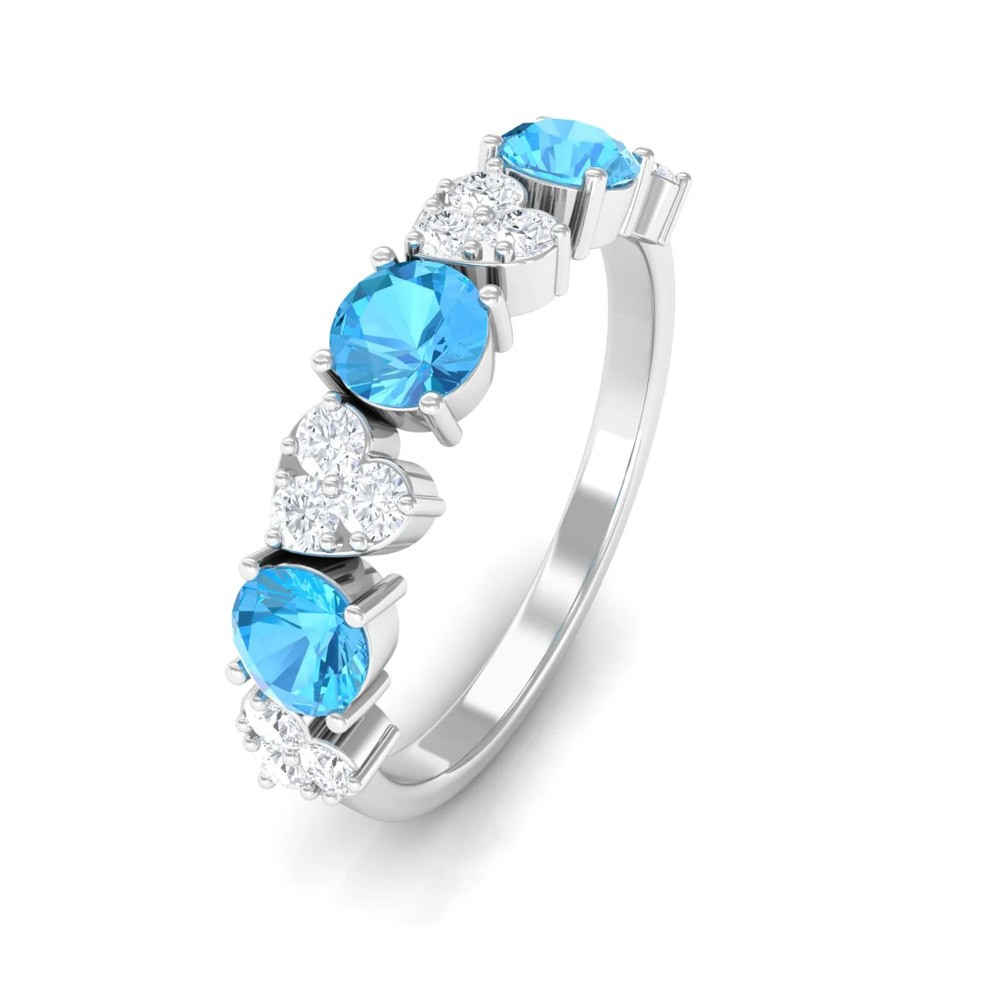 1 CT Swiss Blue Topaz and Diamond Half Eternity Ring