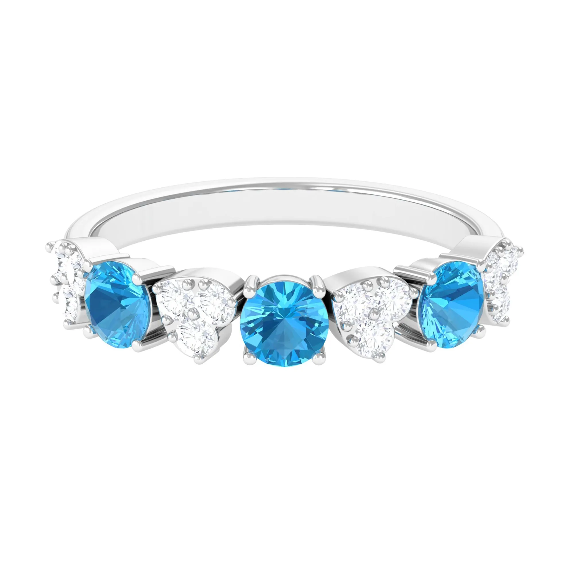 1 CT Swiss Blue Topaz and Diamond Half Eternity Ring