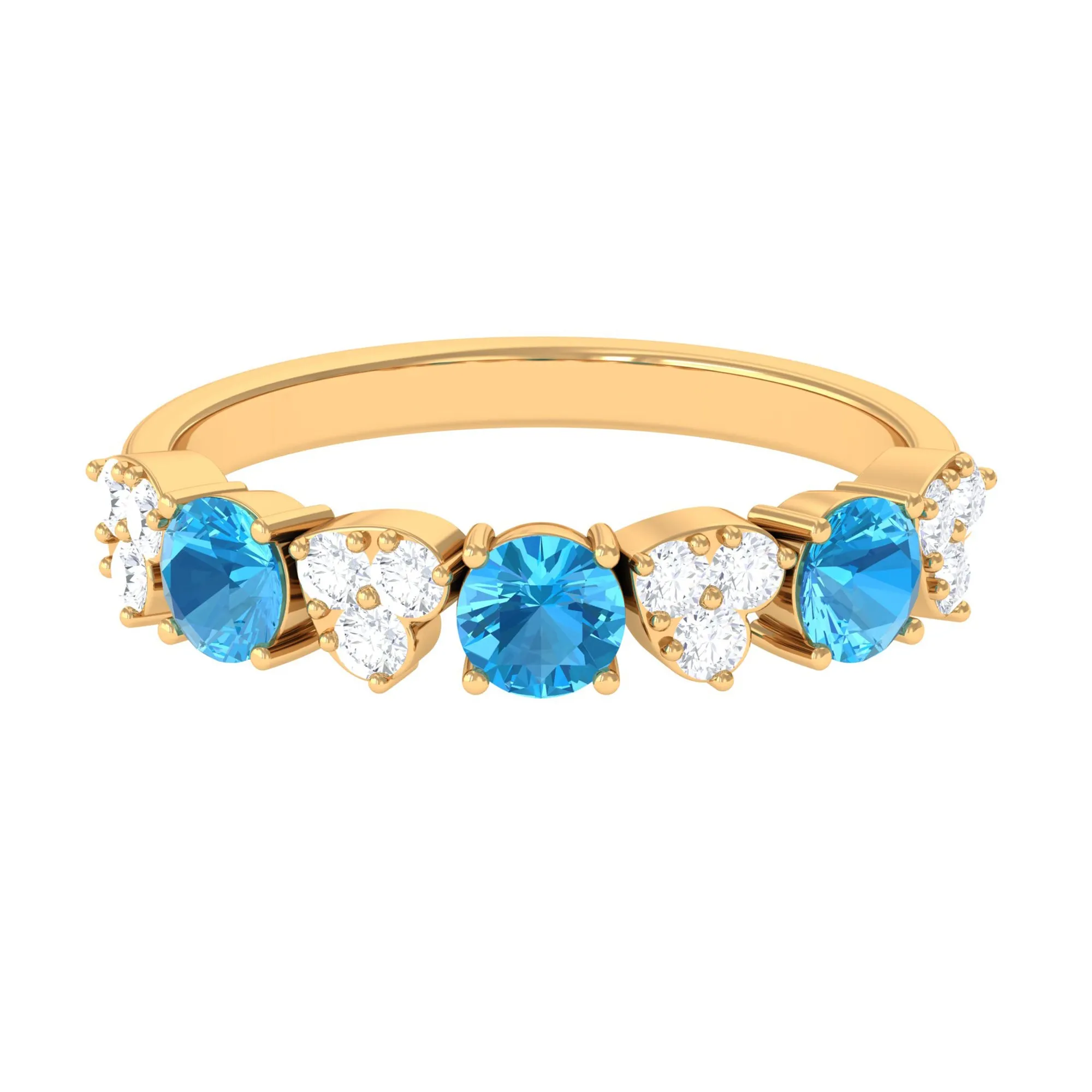 1 CT Swiss Blue Topaz and Diamond Half Eternity Ring