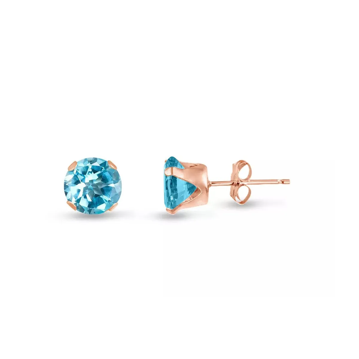 10k Rose Gold Plated 4 Carat Round Created Aquamarine Stud Earrings