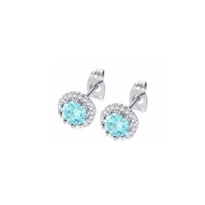 10k White Gold Plated 1 Ct Created Halo Round Aquamarine Stud Earrings