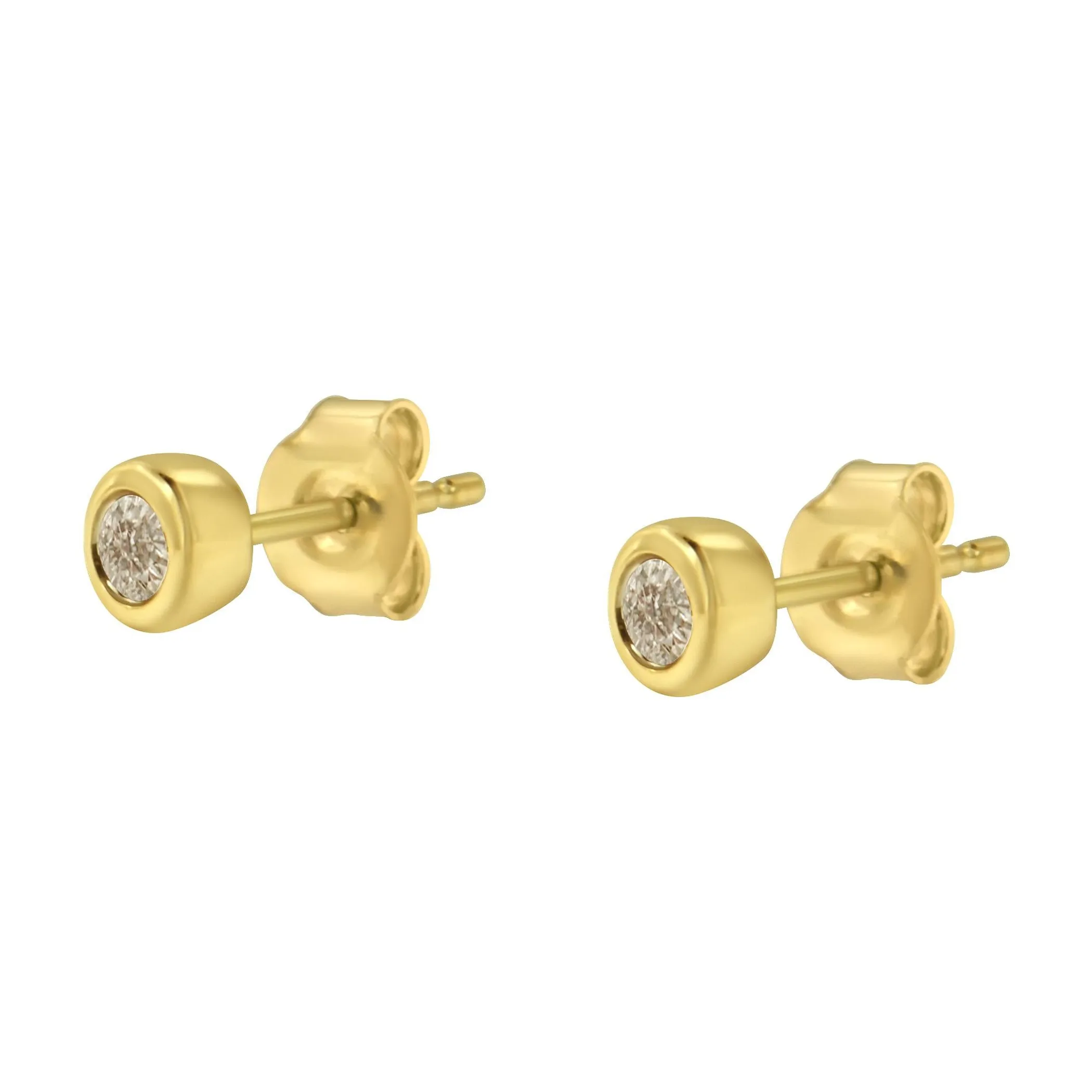 10K Yellow Gold 1/5 Cttw Round Brilliant-Cut Near Colorless Diamond Bezel-Set Stud Earrings (J-K Color, I1-I2 Clarity)