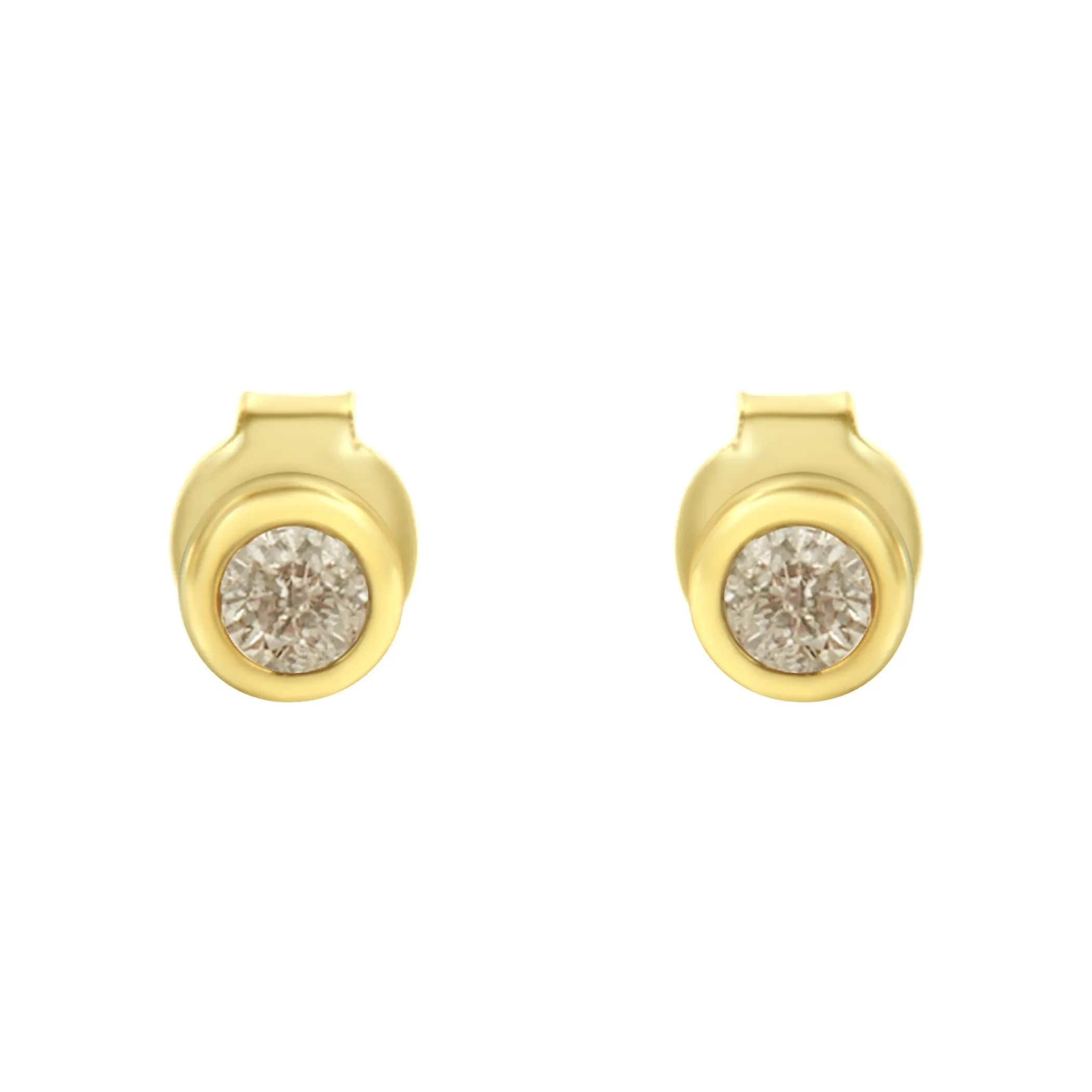 10K Yellow Gold 1/5 Cttw Round Brilliant-Cut Near Colorless Diamond Bezel-Set Stud Earrings (J-K Color, I1-I2 Clarity)