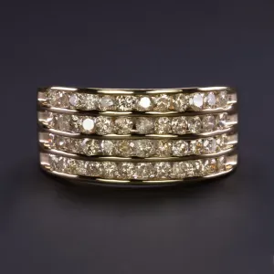 1.10ct NATURAL DIAMOND 10k YELLOW GOLD RING 4 ROW CHAMPAGNE COCKTAIL BAND 1ct