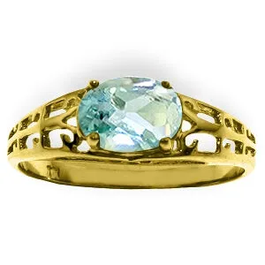 1.15 Carat 14K Solid Yellow Gold Filigree Ring Natural Aquamarine