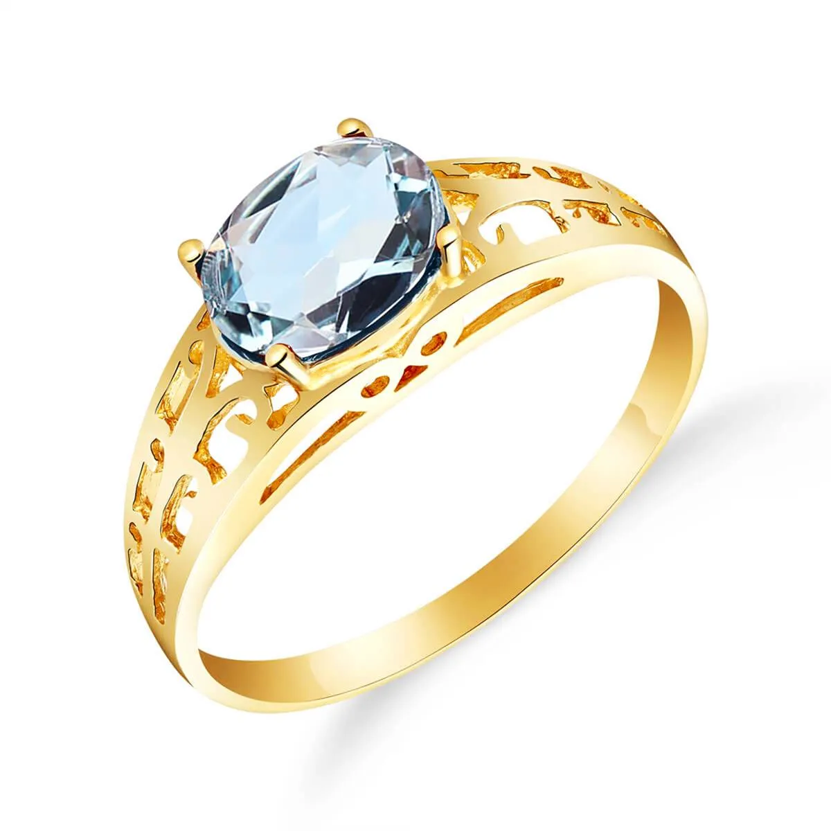 1.15 Carat 14K Solid Yellow Gold Filigree Ring Natural Aquamarine