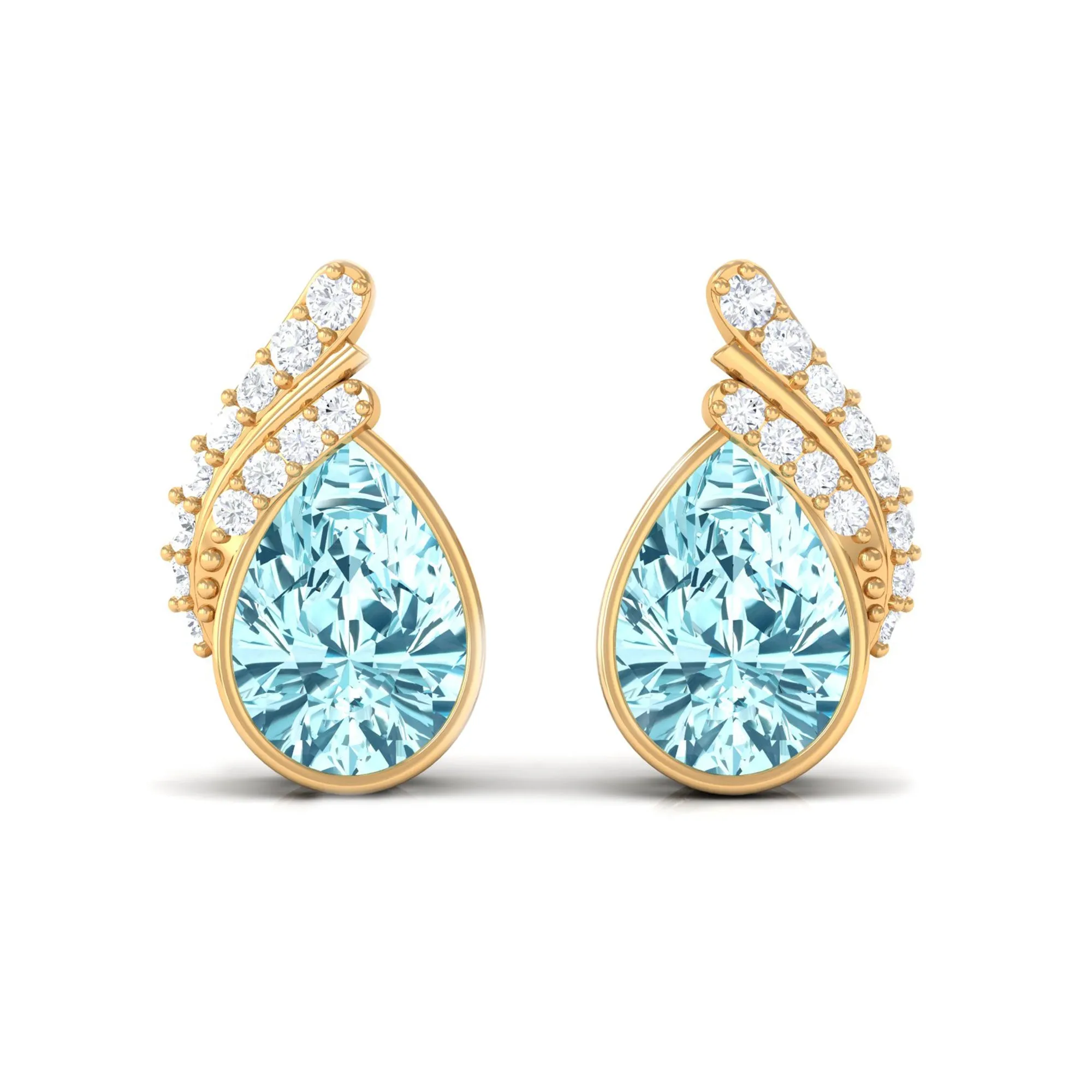 1/2 CT Designer Aquamarine Solitaire Stud Earrings with Diamond