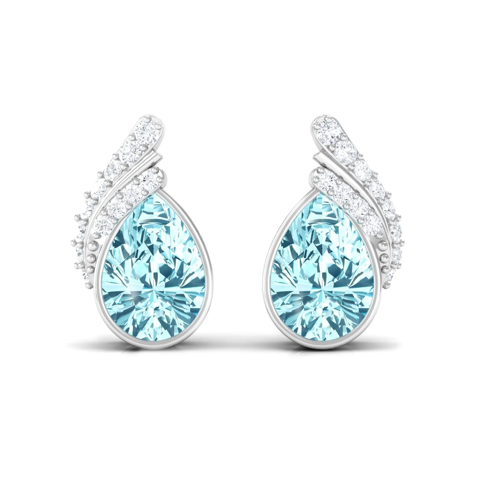 1/2 CT Designer Aquamarine Solitaire Stud Earrings with Diamond