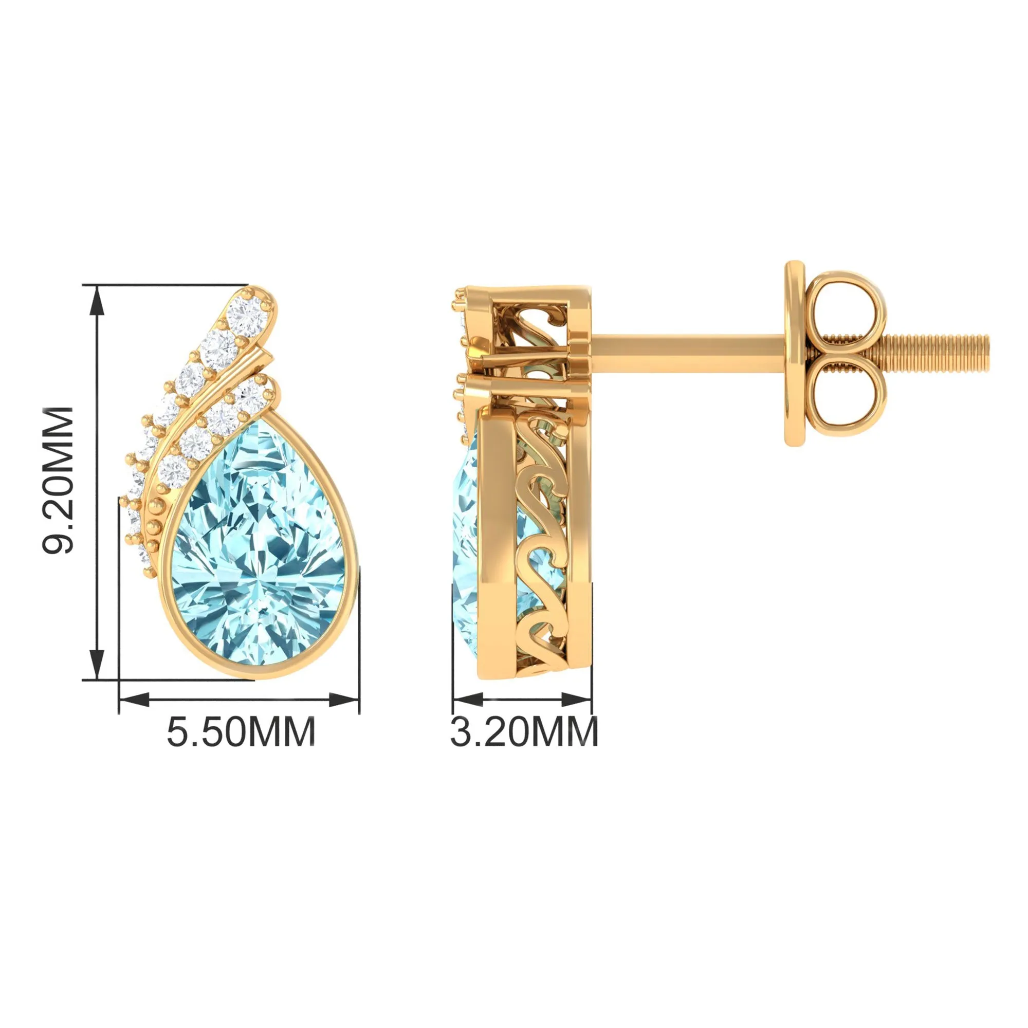 1/2 CT Designer Aquamarine Solitaire Stud Earrings with Diamond