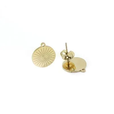 12mm Gold Plated Stainless Steel Sun Burst Post Earrings with Loop (1 Pair)