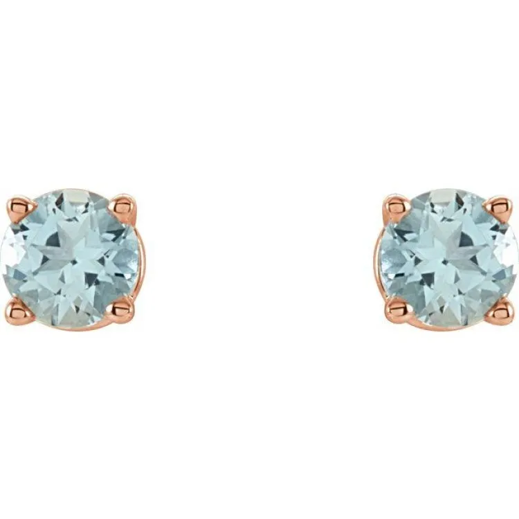 14K Rose 4 mm Natural Aquamarine Stud Earrings