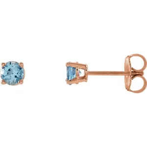 14K Rose 4 mm Natural Aquamarine Stud Earrings