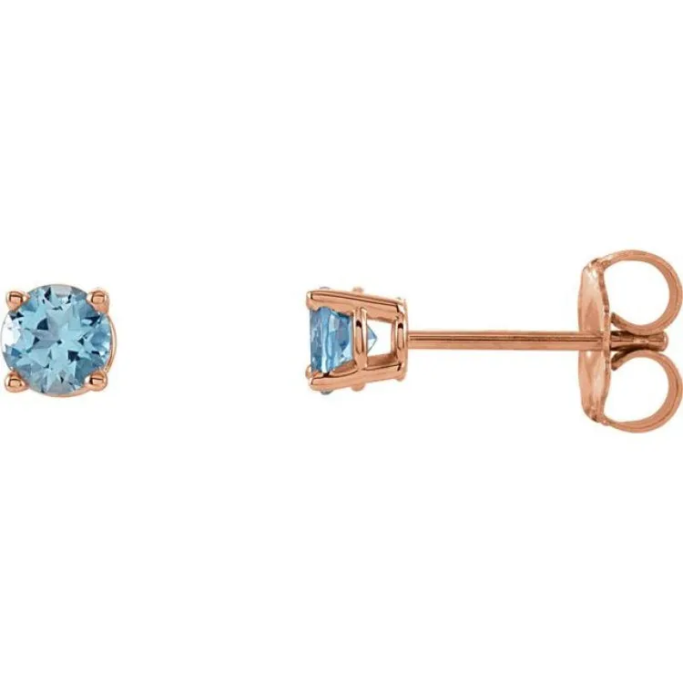 14K Rose 4 mm Natural Aquamarine Stud Earrings