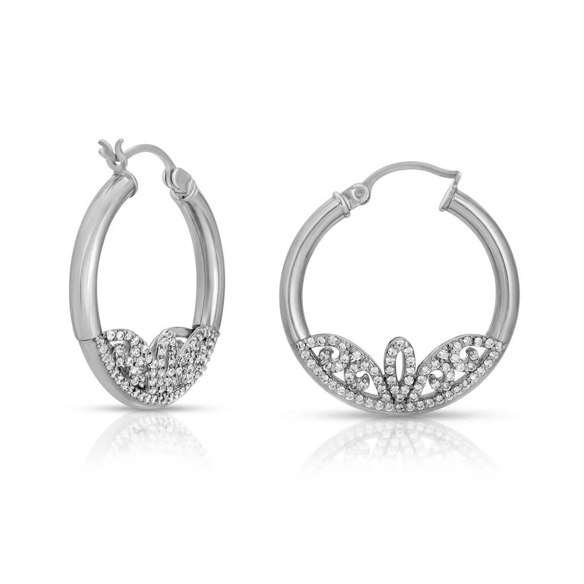 14k Solid WhiteGold Micro Pave Set Stunning Cubic Zirconia Hoop Earrings 3.00 mm Tube 1 inch Diameter