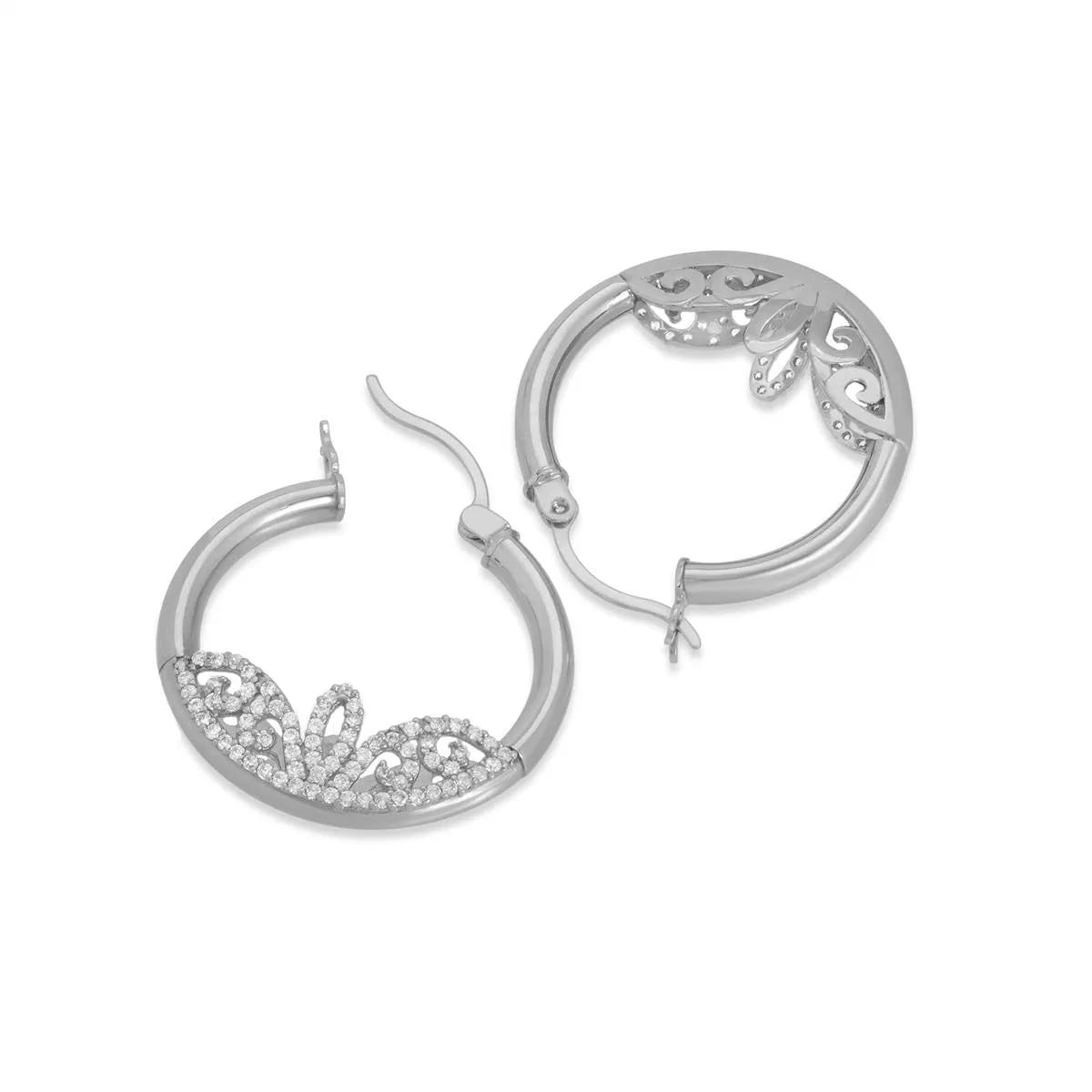 14k Solid WhiteGold Micro Pave Set Stunning Cubic Zirconia Hoop Earrings 3.00 mm Tube 1 inch Diameter