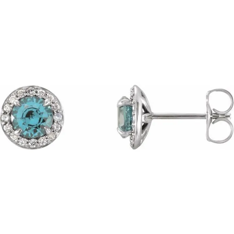 14K White 4.5 mm Natural Aquamarine & 1/6 CTW Natural Diamond Earrings