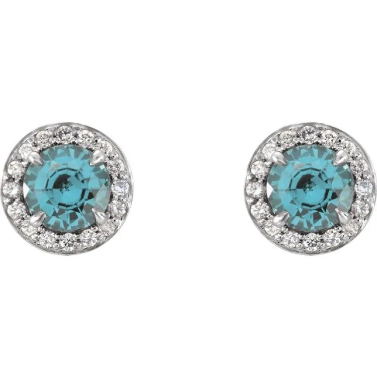 14K White 5 mm Natural Aquamarine & 1/8 CTW Natural Diamond Earrings