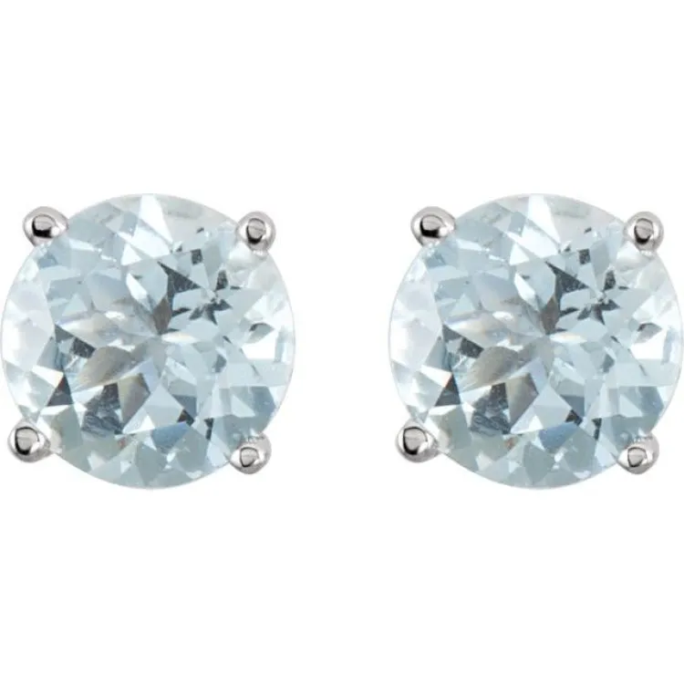 14K White 6 mm Natural Aquamarine Stud Earrings with Friction Post