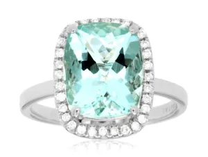 14K White Gold Aquamarine and Diamond Ring