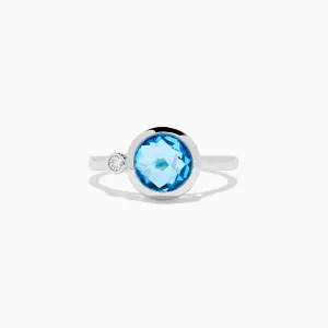 14K White Gold Blue Topaz and Diamond Ring, 2.03 TCW