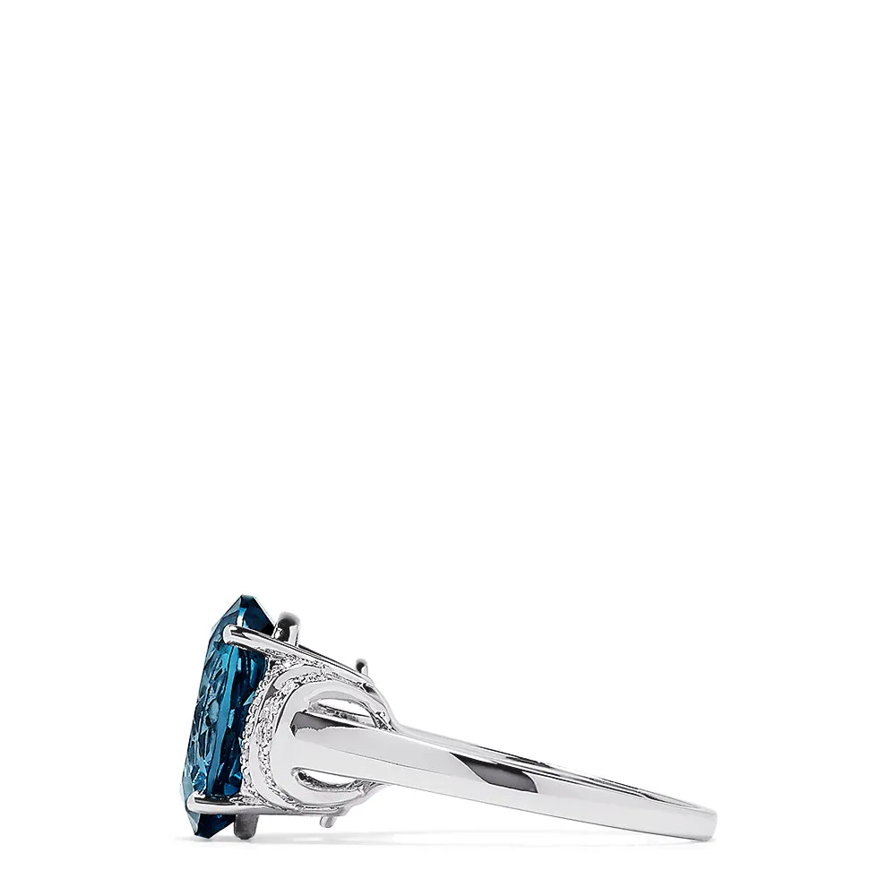 14K White Gold Blue Topaz and Diamond Ring, 5.42 TCW