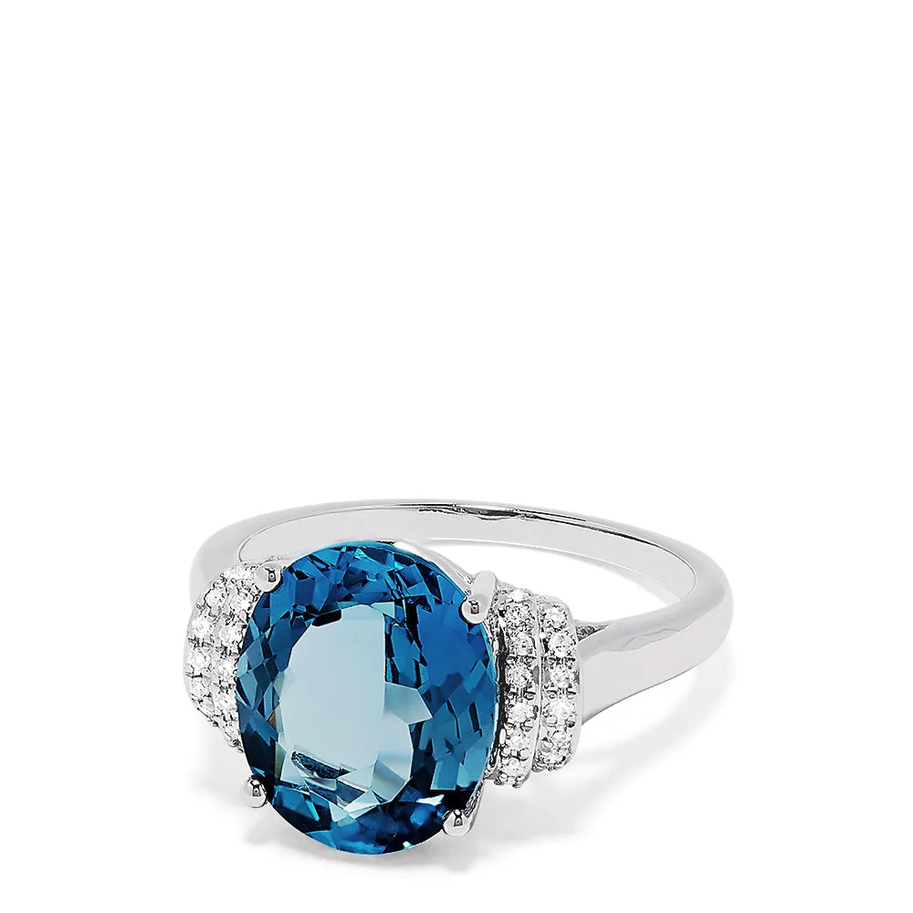 14K White Gold Blue Topaz and Diamond Ring, 5.42 TCW