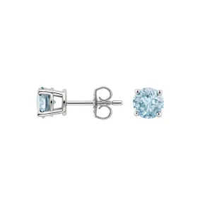 14k White Gold Plated 2 Ct Round Created Aquamarine Stud Earrings