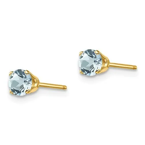 14KT GOLD 0.46 CARAT TOTAL WEIGHT ROUND AQUAMARINE EARRINGS