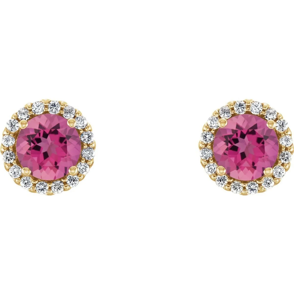 14KT GOLD 1.10 CTW PINK TOURMALINE & 1/6 CTW DIAMOND HALO EARRING