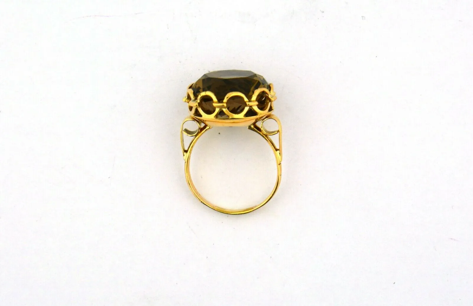 14KY 16CT Smoky Quartz Circle Design Cocktail Ring 7.9G Size 9