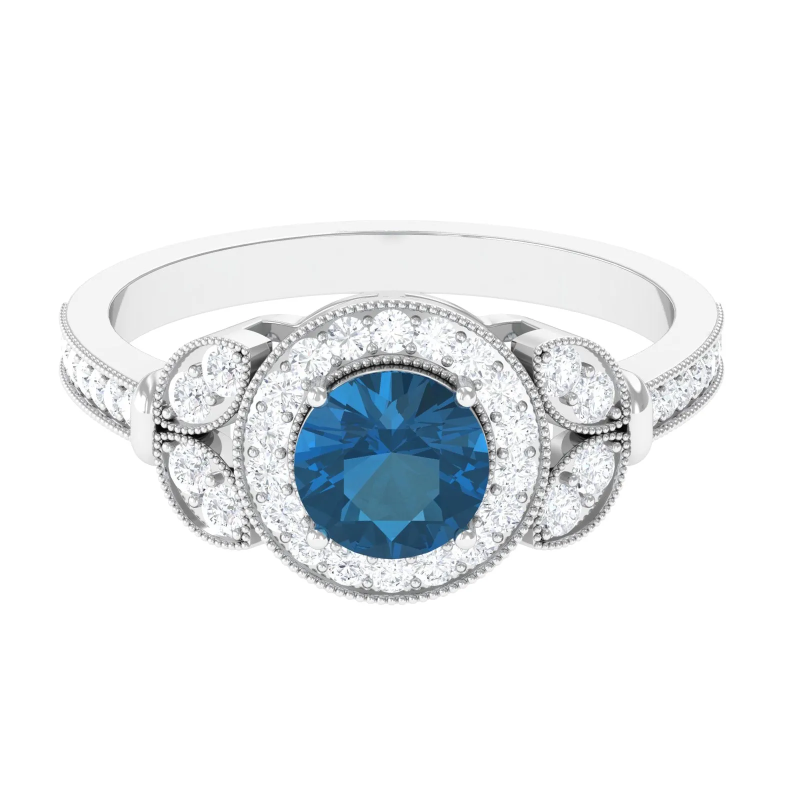 1.50 CT London Blue Topaz Vintage Style Engagement Ring with Diamond