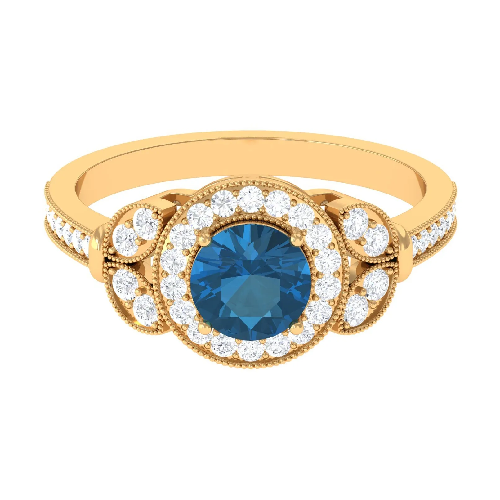 1.50 CT London Blue Topaz Vintage Style Engagement Ring with Diamond