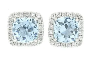 1.50ctw Stunning Halo Square Round-Cut Aquamarine & White Sapphire Earrings