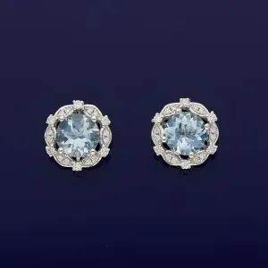 18ct White Gold Aquamarine and Diamond Cluster Stud Earrings