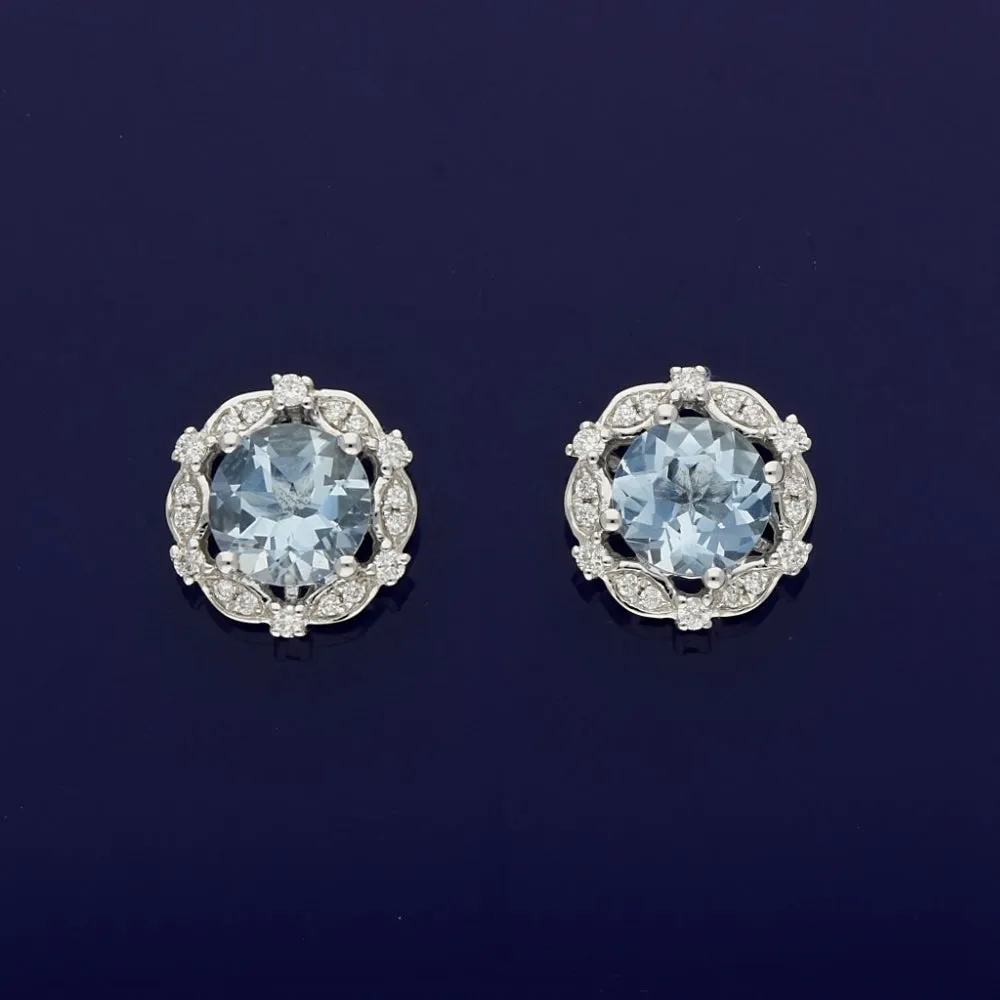 18ct White Gold Aquamarine and Diamond Cluster Stud Earrings