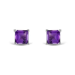 18ct White Gold Square Cut Amethyst Stud Earrings