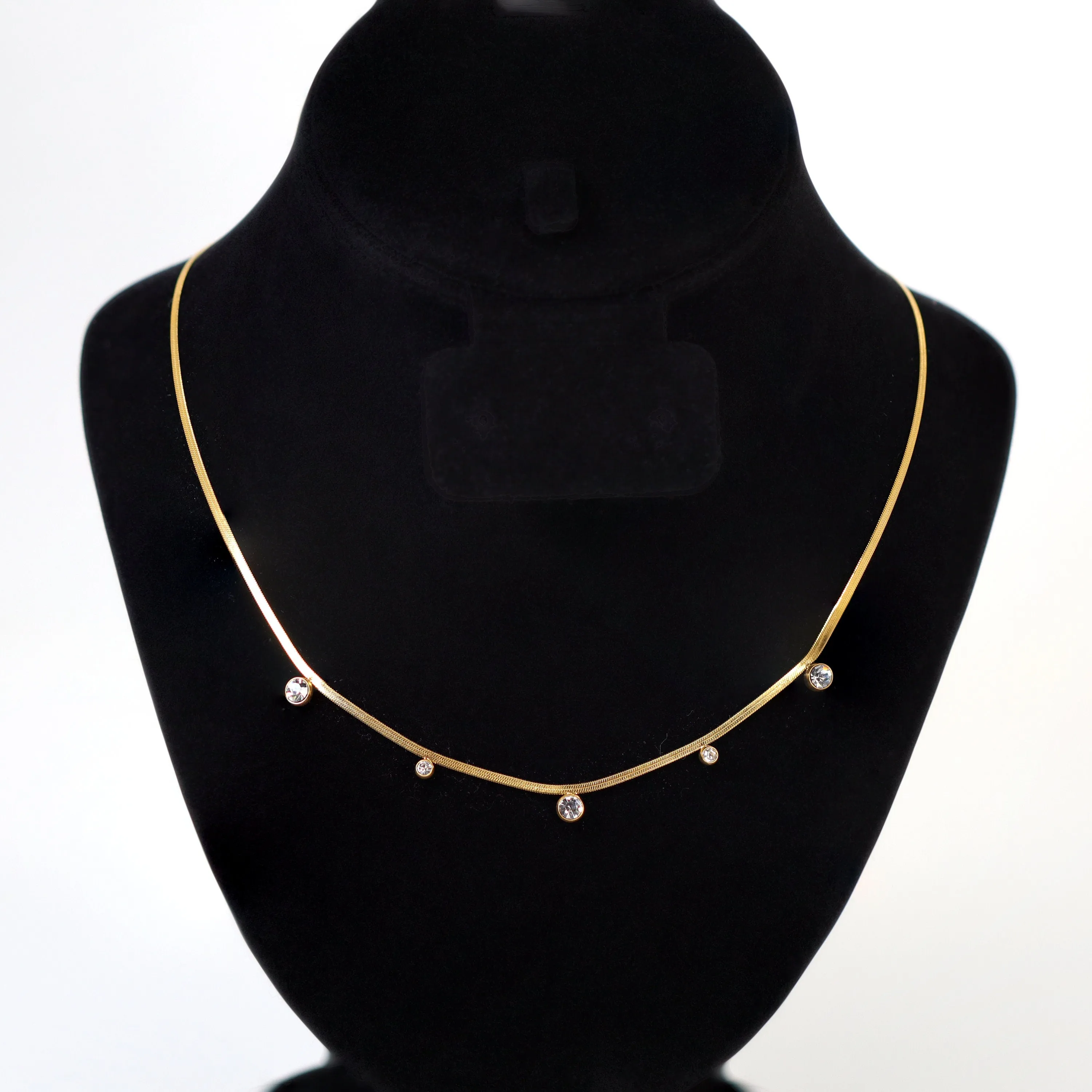 18k Gold Plated Swarovski Crystal Dainty Snake Chain Choker Necklace • Snake Chain Necklace • Minimalist • 14k Dainty Gold Necklace