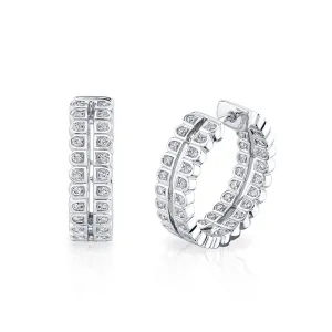 18K White Gold Diamond Scallop Silhouette Hoop Earrings