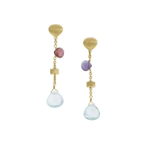 18K Yellow Gold Mixed Gemstone Short Drop Earrings