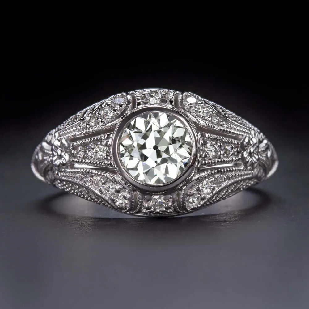 1ct OLD EUROPEAN CUT DIAMOND ENGAGEMENT RING VINTAGE STYLE COCKTAIL WHITE GOLD