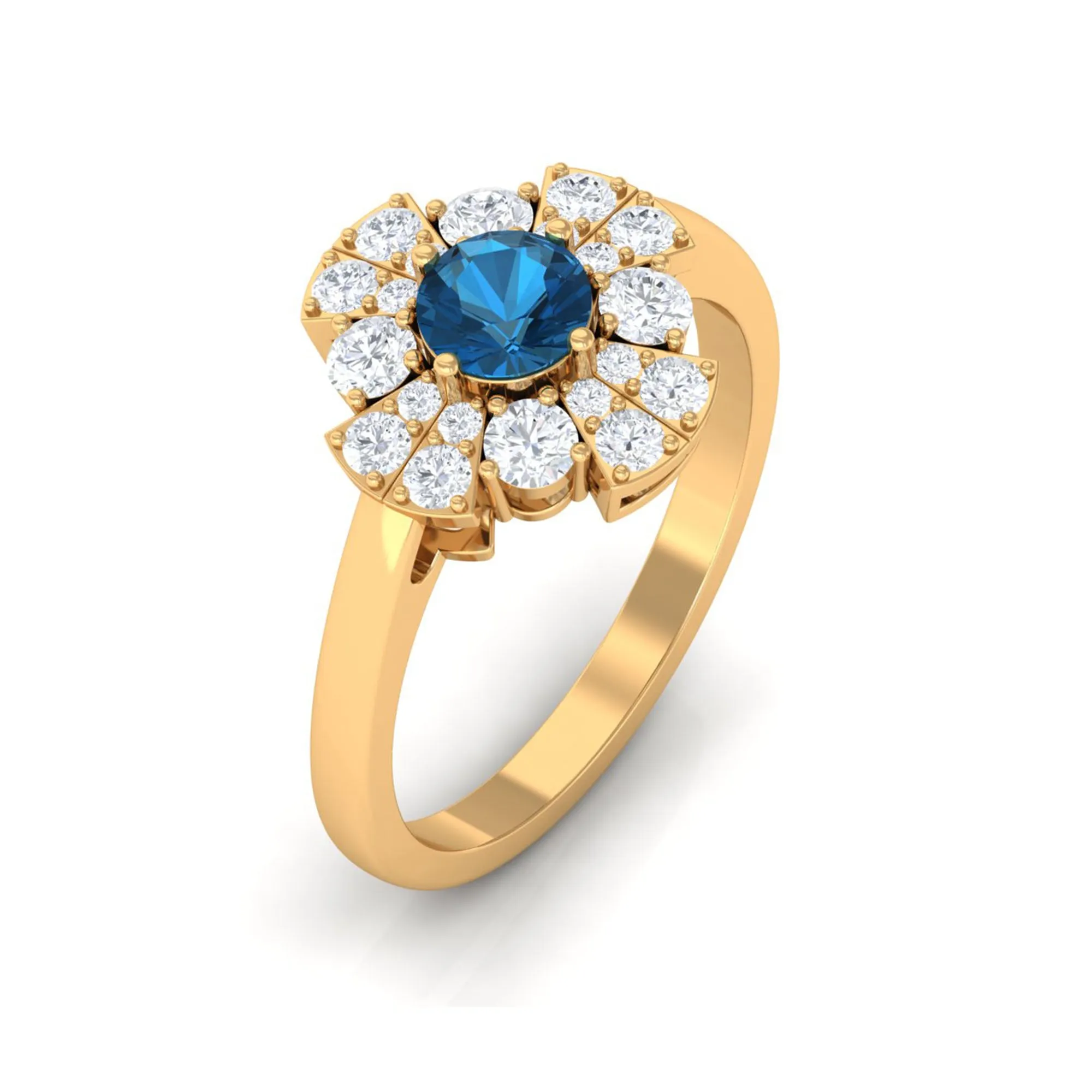 2 CT London Blue Topaz Flower Engagement Ring with Diamond