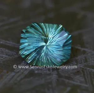 2.5 Carat Bluish Green Montana Sapphire Octagon - 8.4x7.1mm, Fantasy Cut