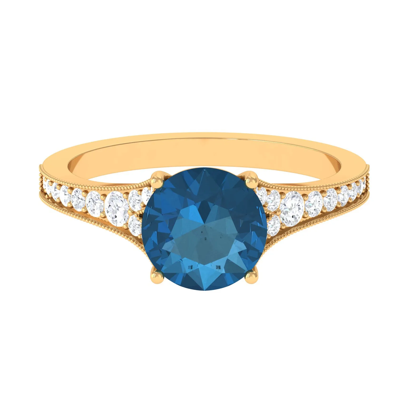 2.75 CT London Blue Topaz Engagement Ring with Diamond Side Stones