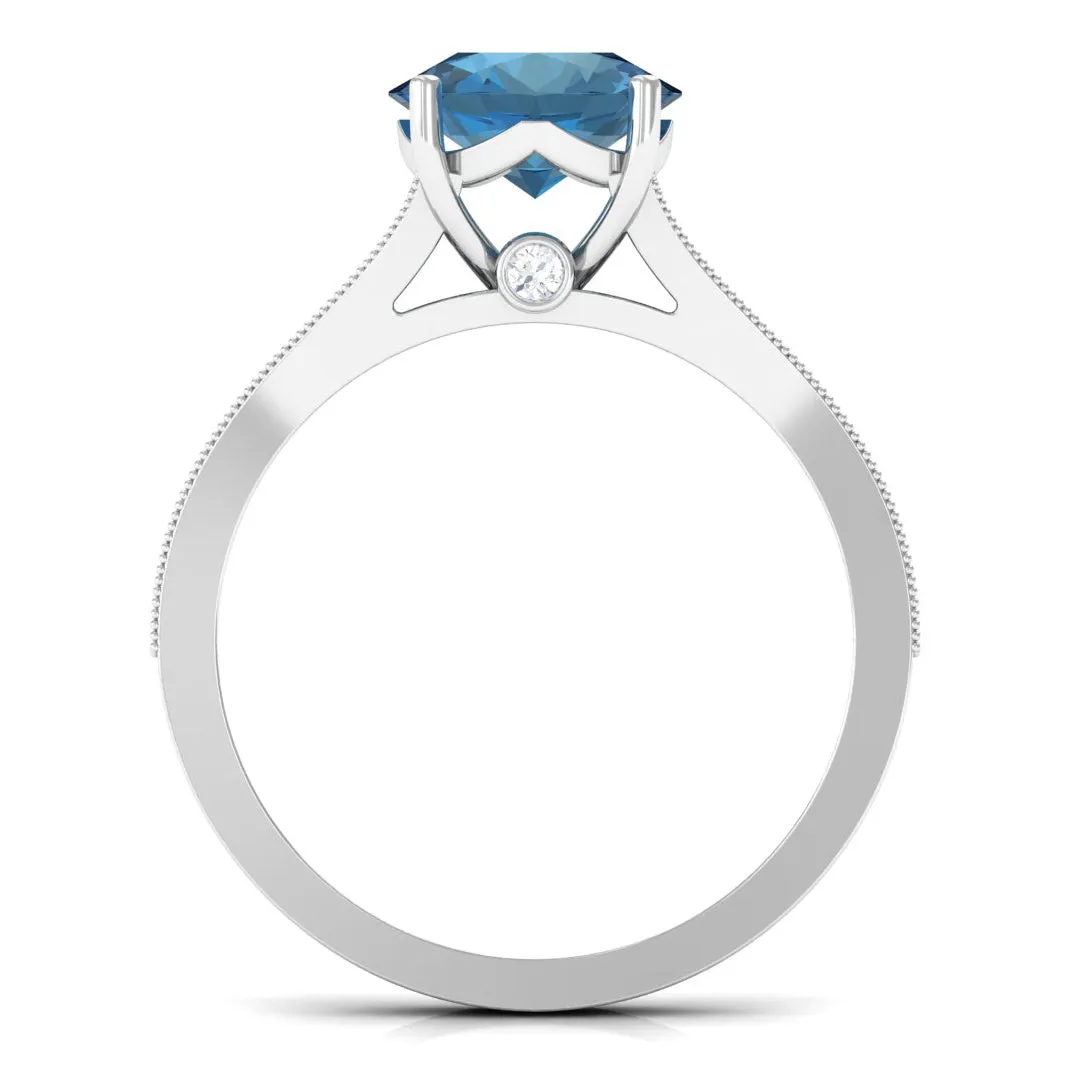 2.75 CT London Blue Topaz Engagement Ring with Diamond Side Stones