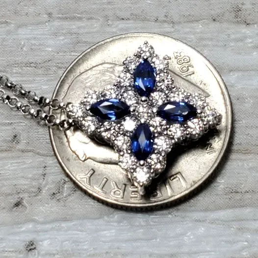 $2950 18" Roberto Coin Princess Flower Sapphire Diamond 18k Gold Necklace