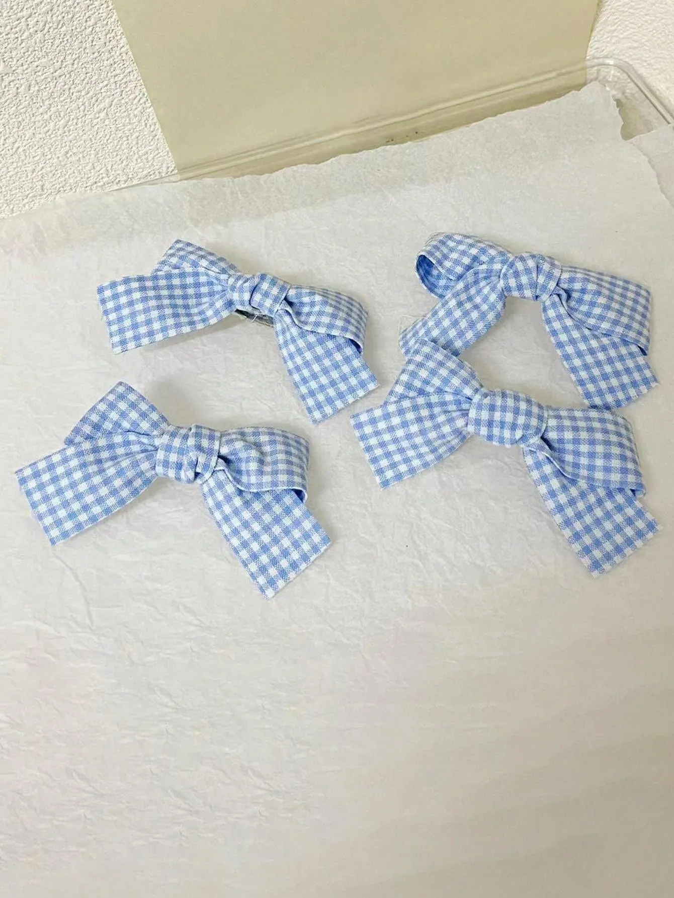 2pcs Blue Plaid Ribbon Bow Cute Hair Clips for Women Barrette Styling Hair