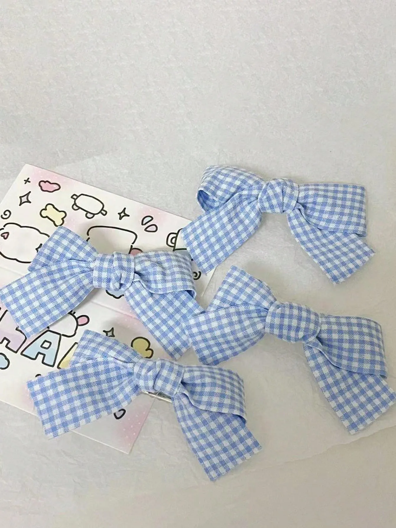 2pcs Blue Plaid Ribbon Bow Cute Hair Clips for Women Barrette Styling Hair