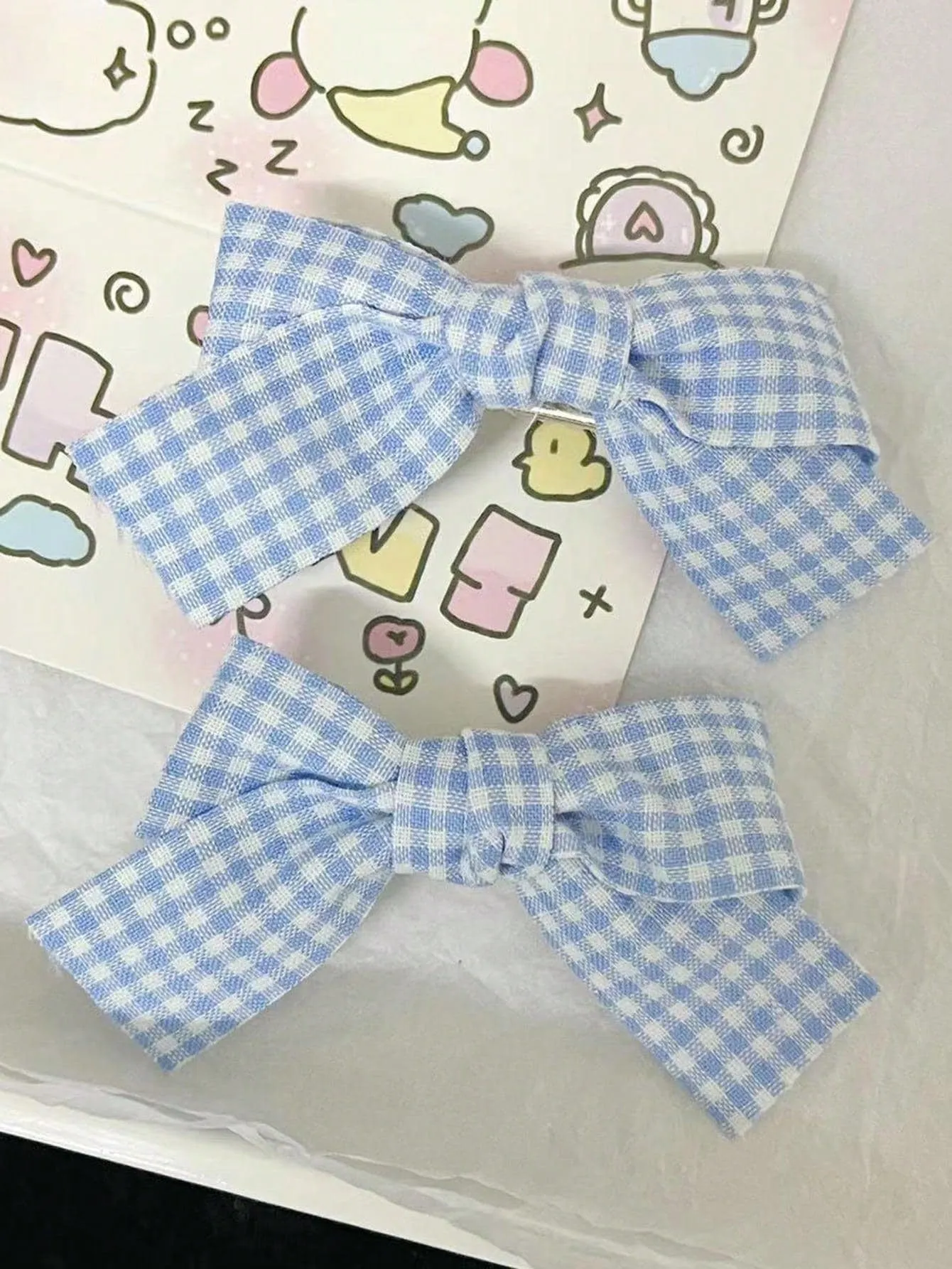 2pcs Blue Plaid Ribbon Bow Cute Hair Clips for Women Barrette Styling Hair