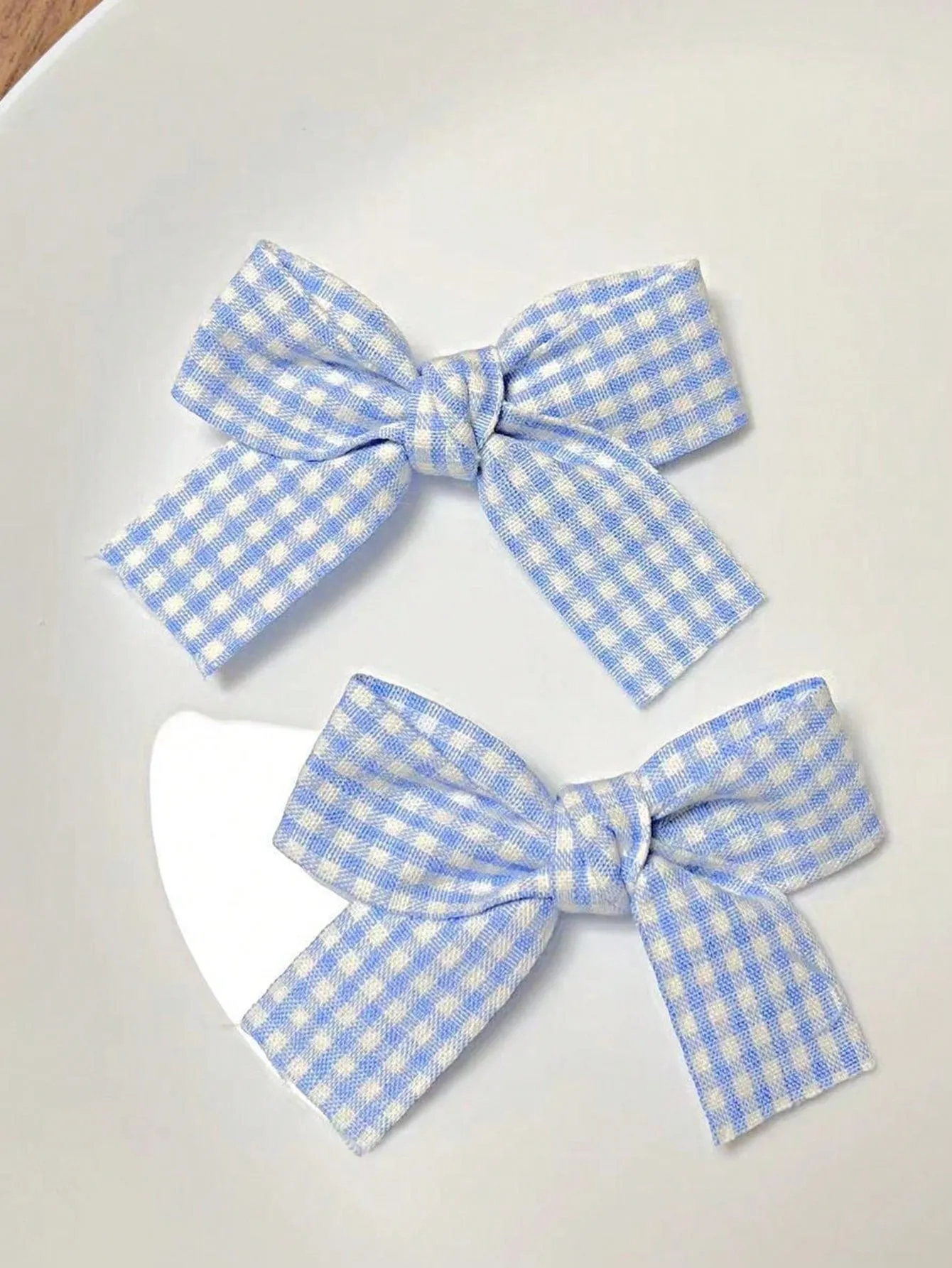 2pcs Blue Plaid Ribbon Bow Cute Hair Clips for Women Barrette Styling Hair